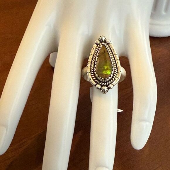 Southwest Rare Ammolite Sterling Silver Adjustable Ring Handmade New - Picture 1 of 4